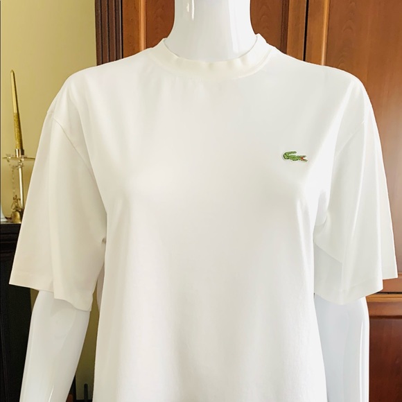 Lacoste 100% White Cotton Crew Neck Tshirt crocodile Logo short sleeves unisex - Picture 2 of 5